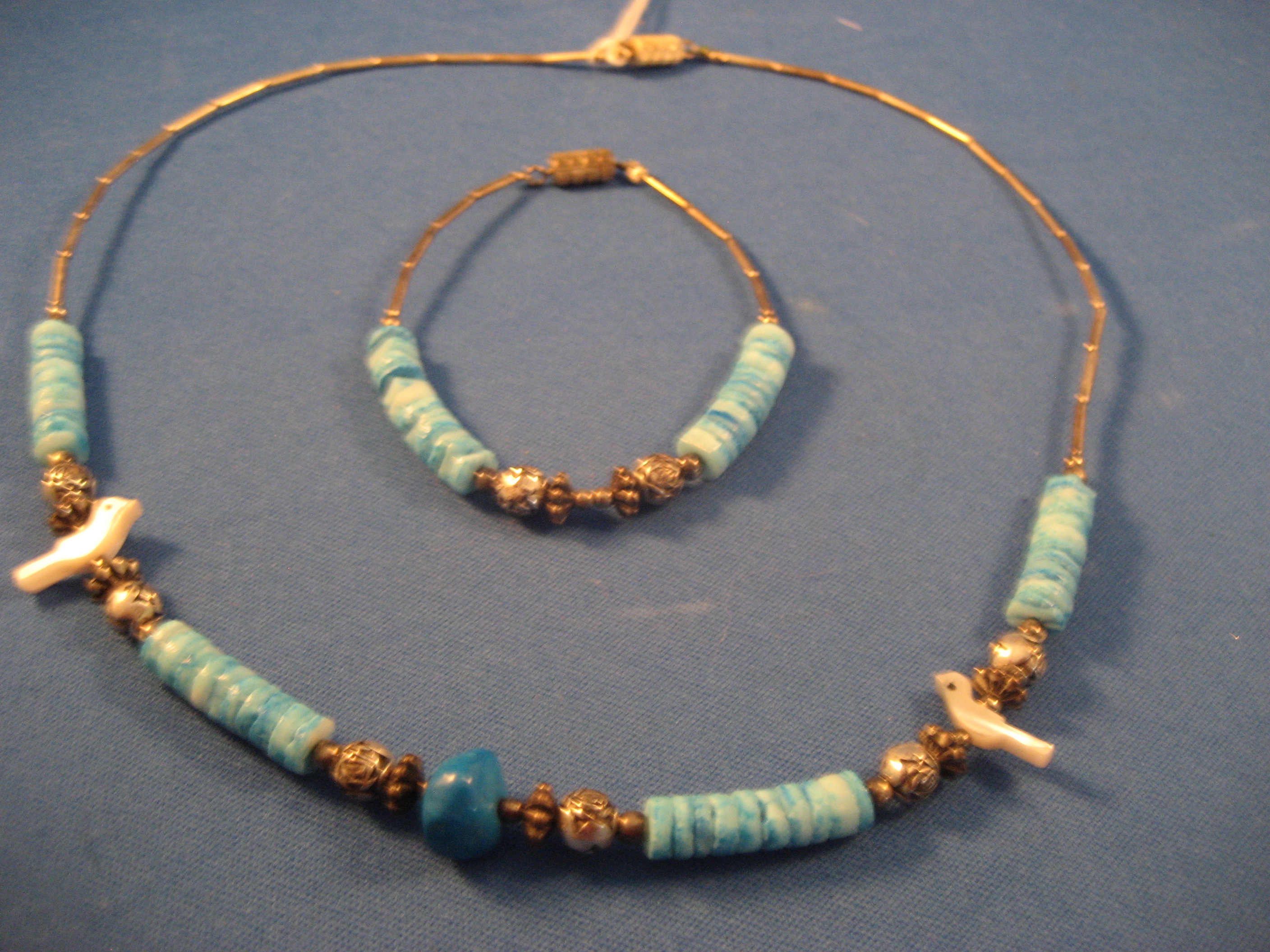 Liquid Silver Turquoise Coral Necklace and Bracelet