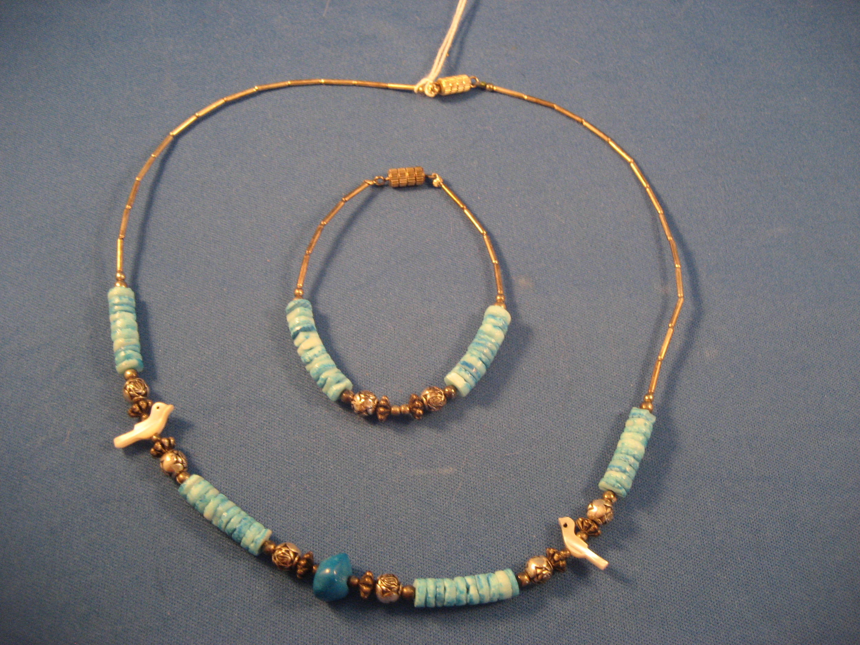 Liquid Silver Turquoise Coral Necklace and Bracelet