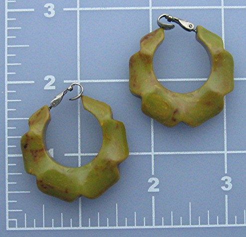 Bakelite Green Hoop Clip Earrings 50s