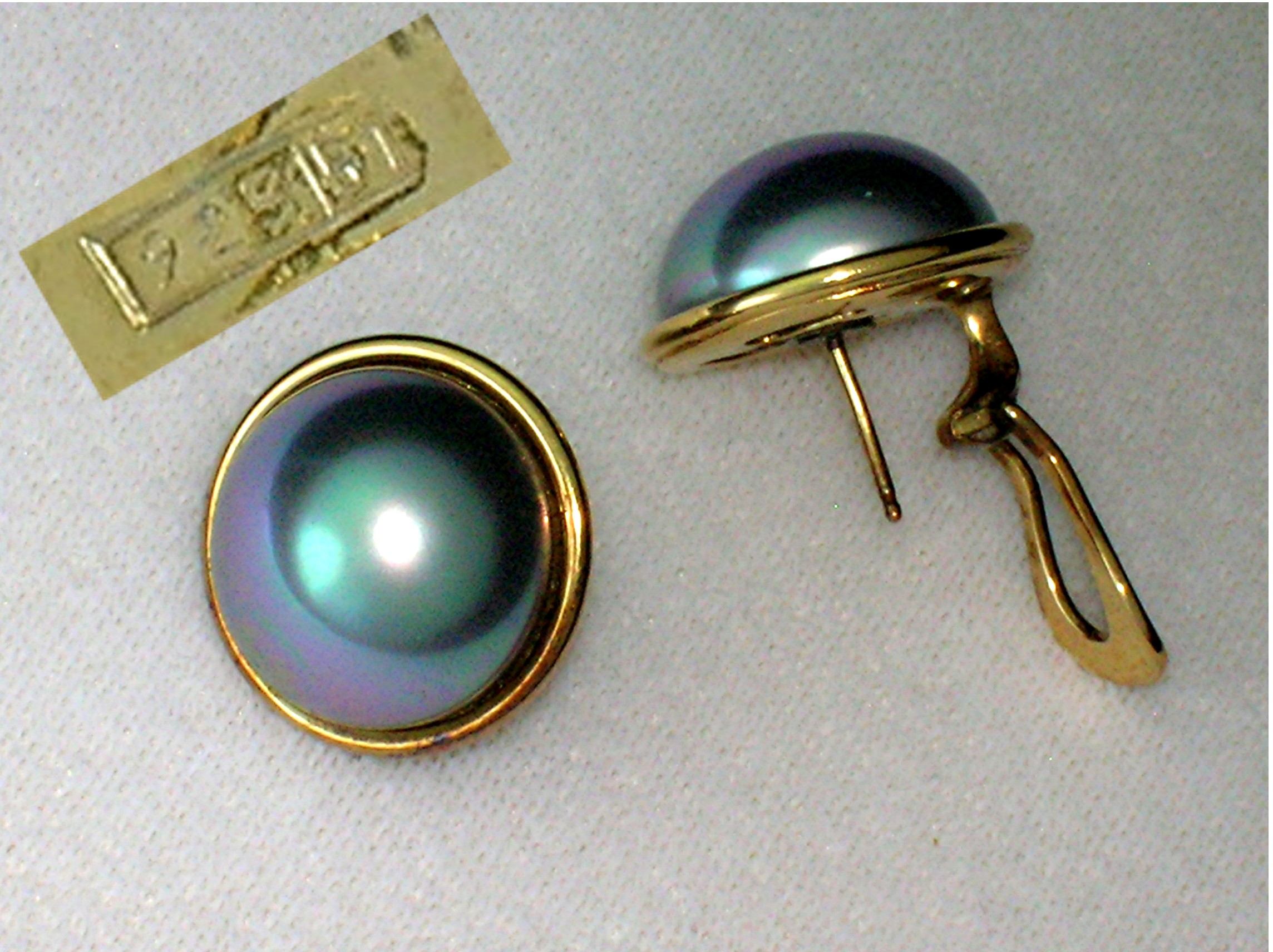 Earrings Sterling Silver Gold Vermeil Mabe Pearl Pierce