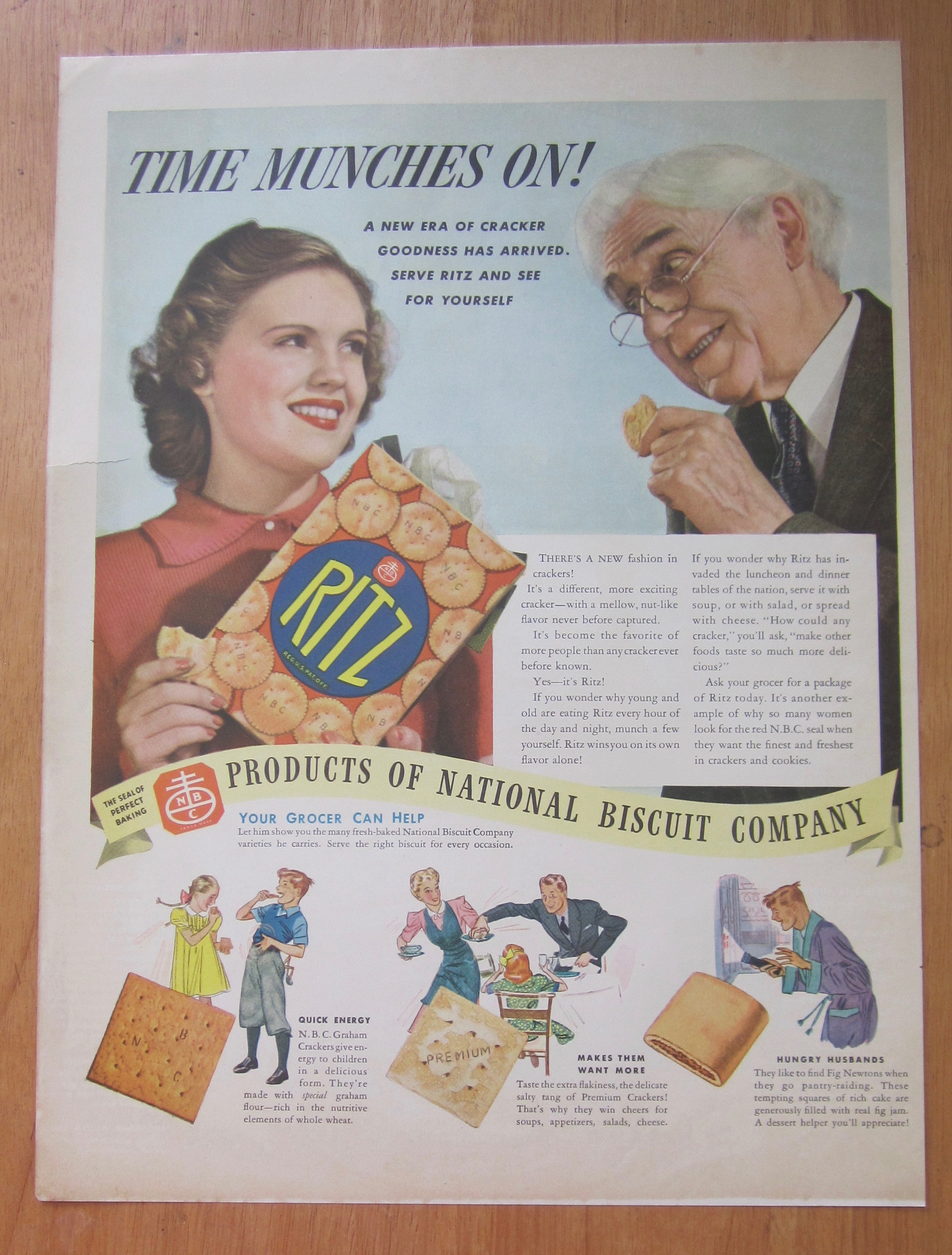 1938 Ritz Crackers with Girl & Man Eating Crackers