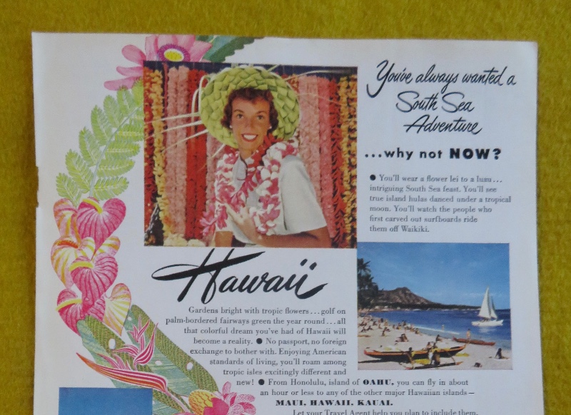 1951 Hawaii Visitors Bureau with Lovely Woman Wearing A Lei with A Straw Hat