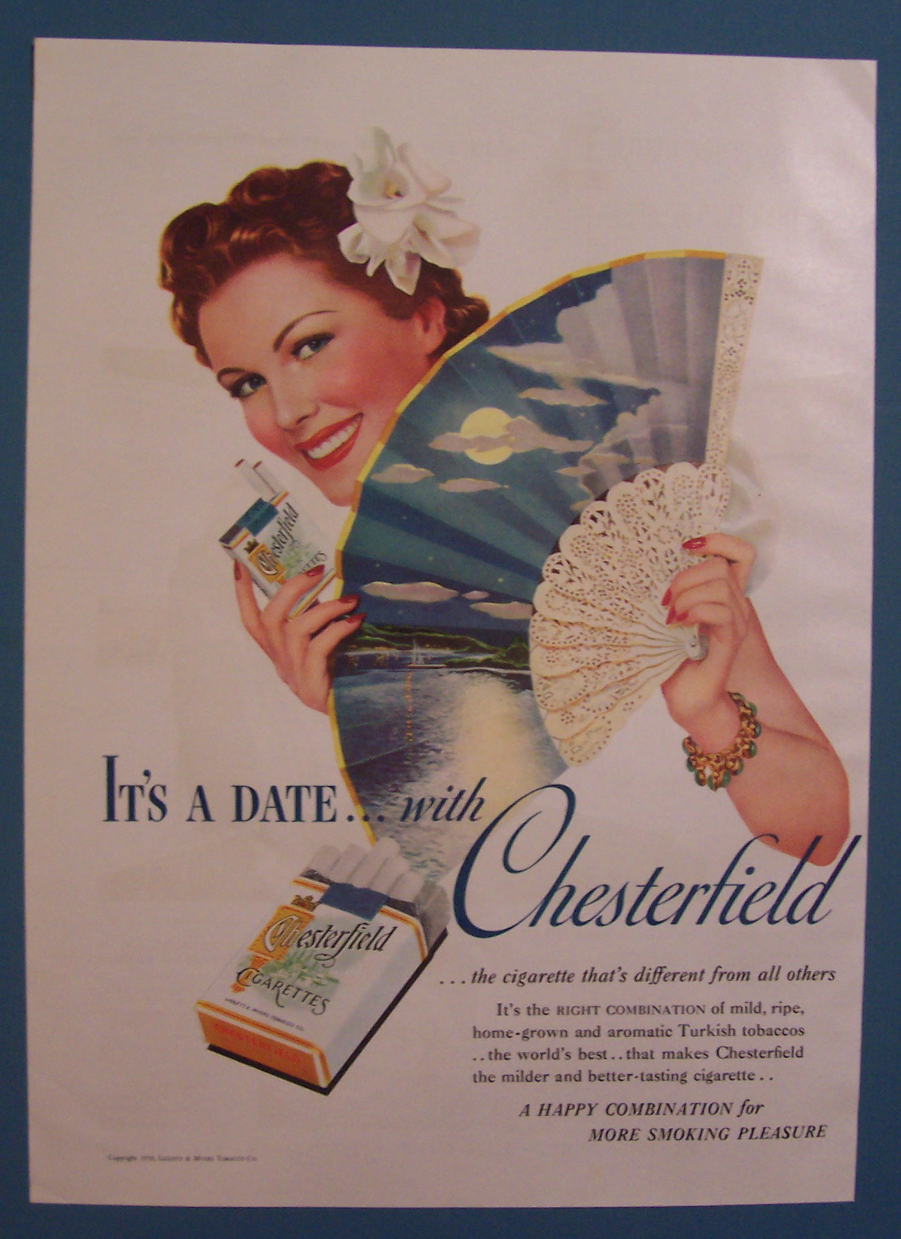 1939 Chesterfield Cigarettes w/Woman Holding Fan