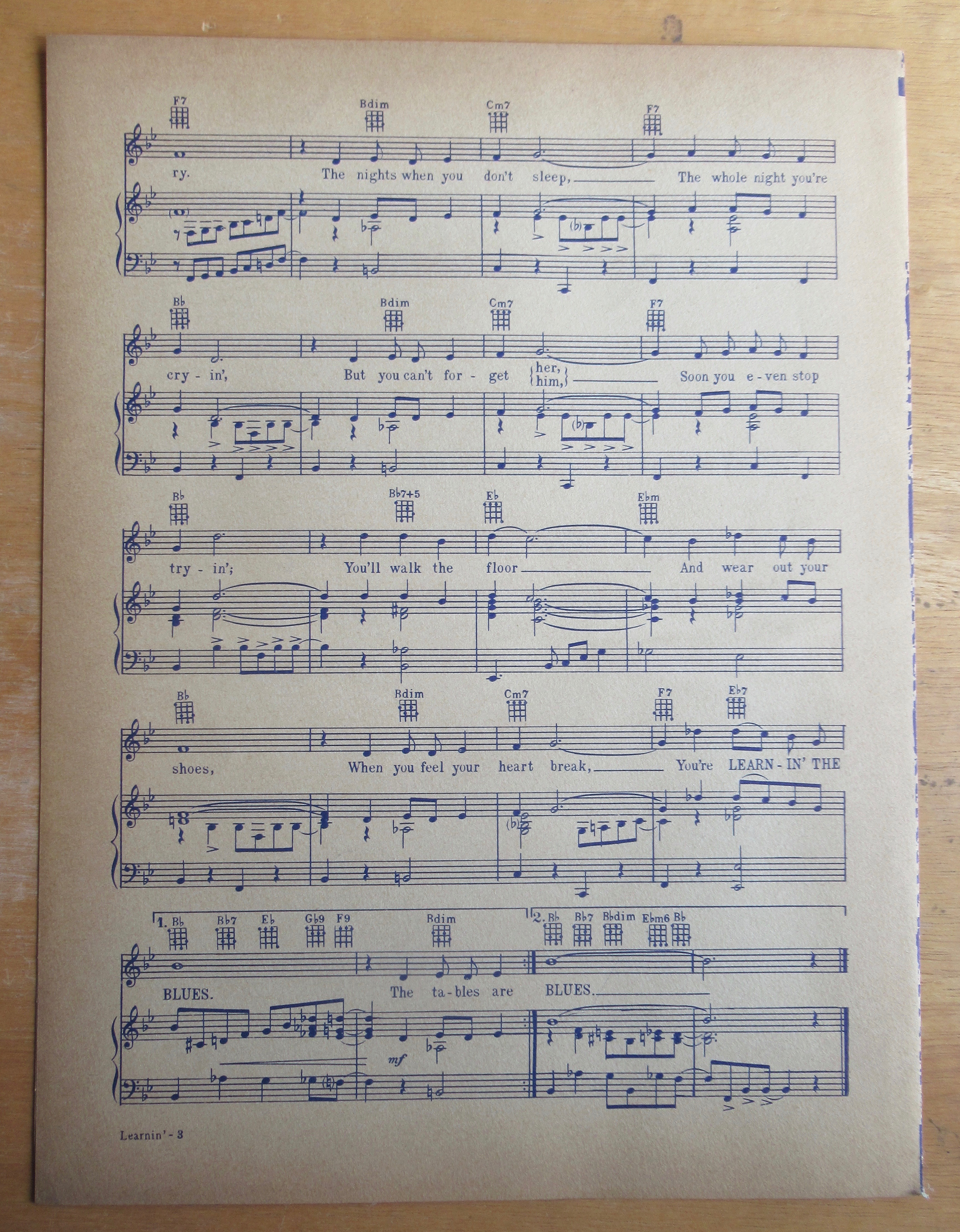 Sheet Music For 1955 Learnin' The Blues Frank Sinatra