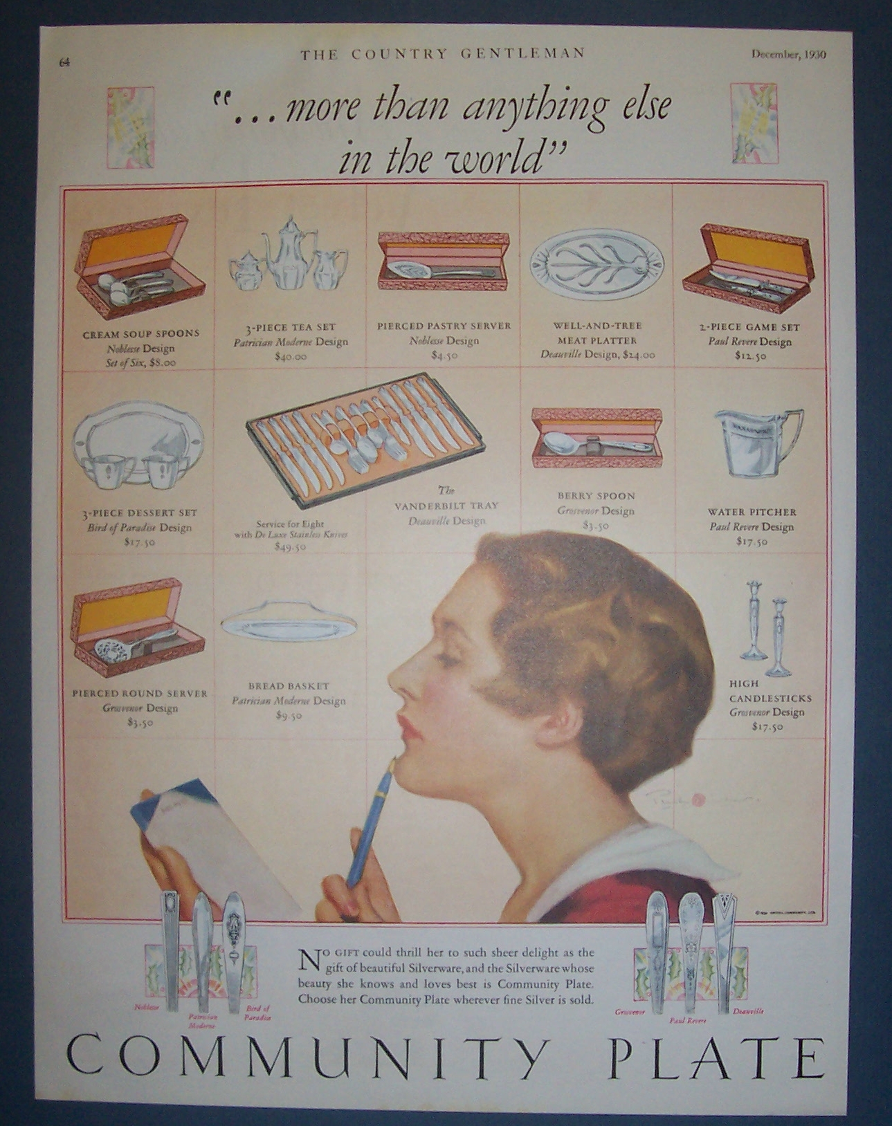 1930 Community Plate with Woman Thinking