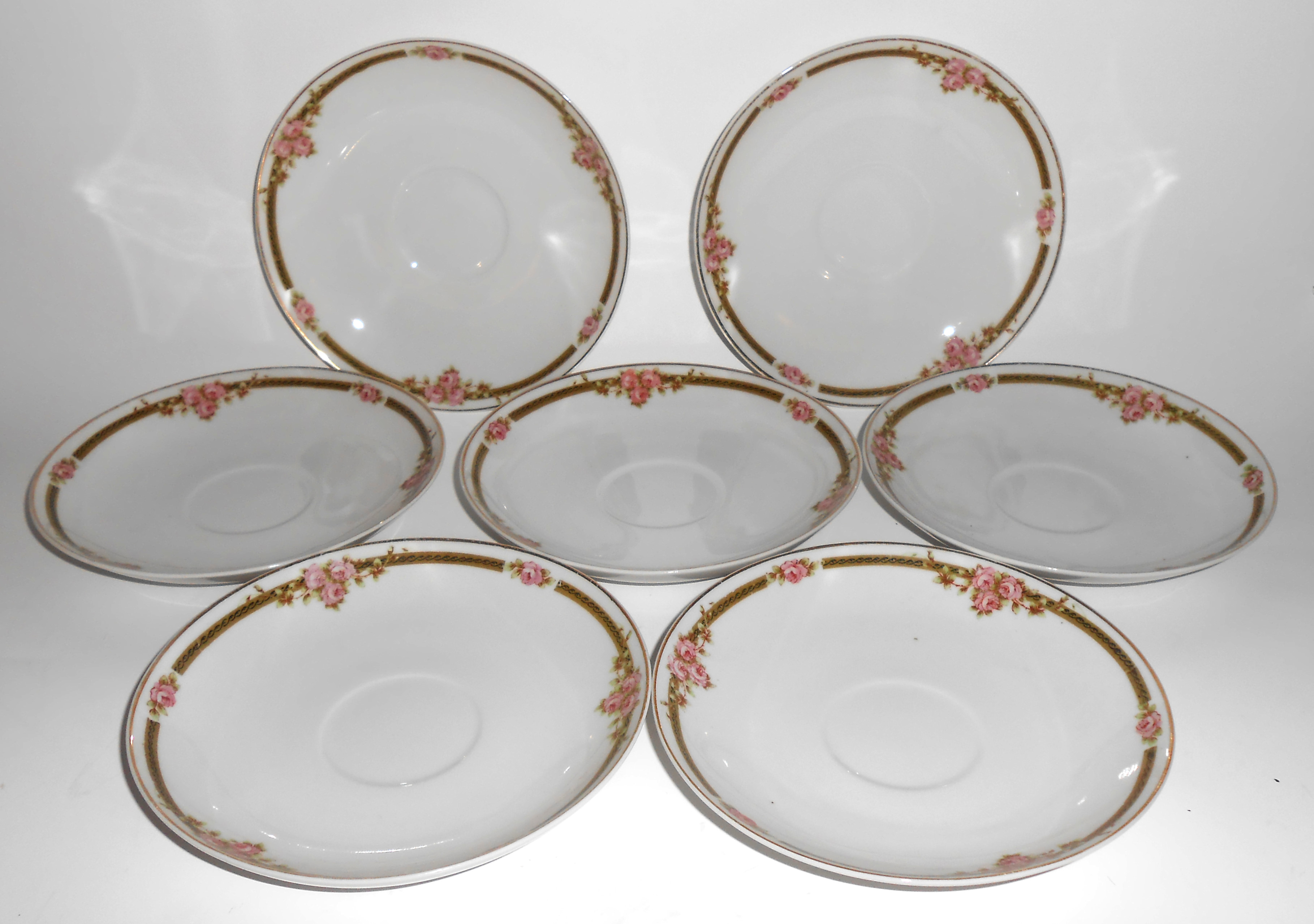 Nagoya Shokai Japan Porcelain China Roses Set/8 Saucers