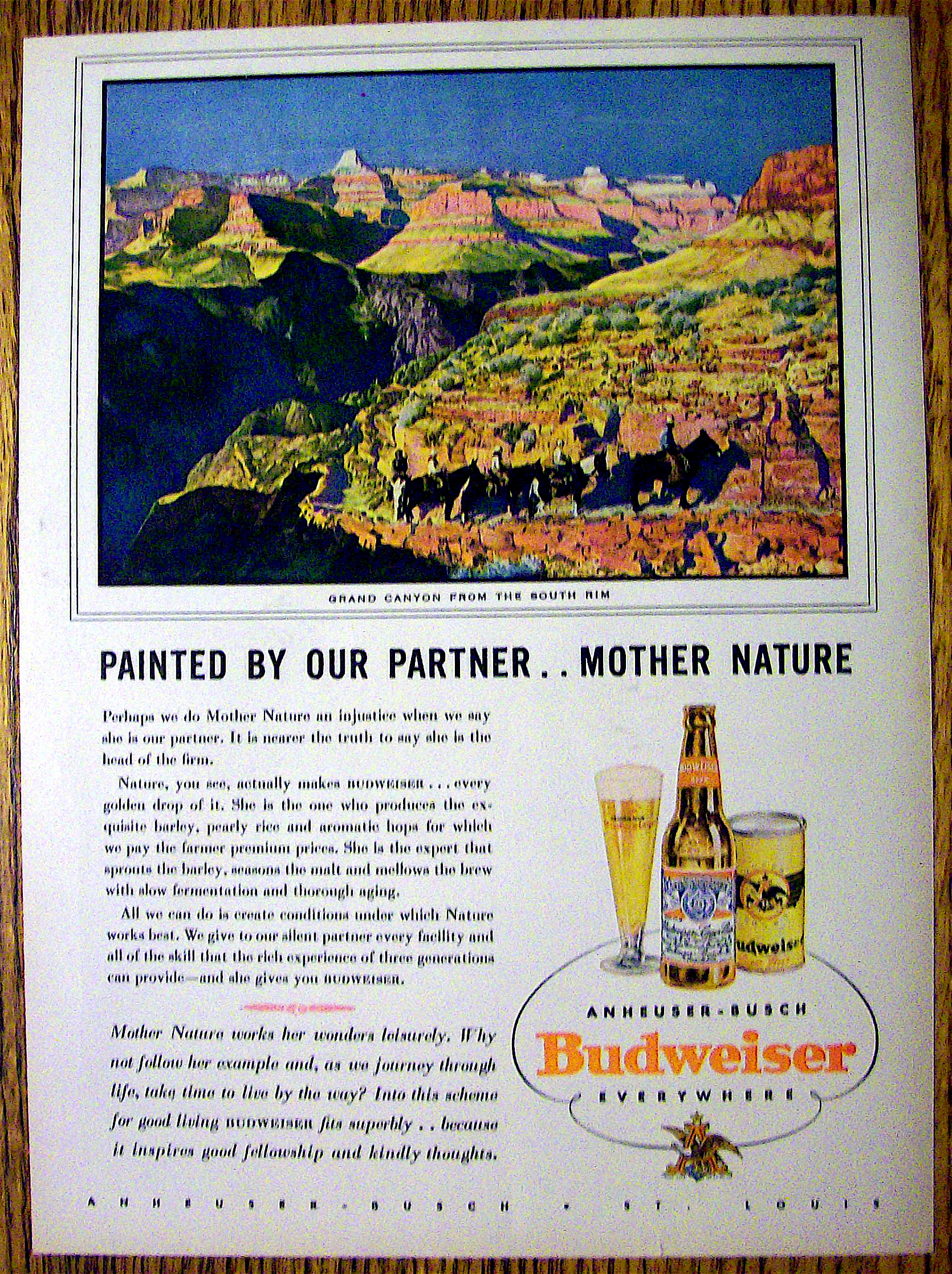 1938 Budweiser Beer with Grand Canyon From South Rim