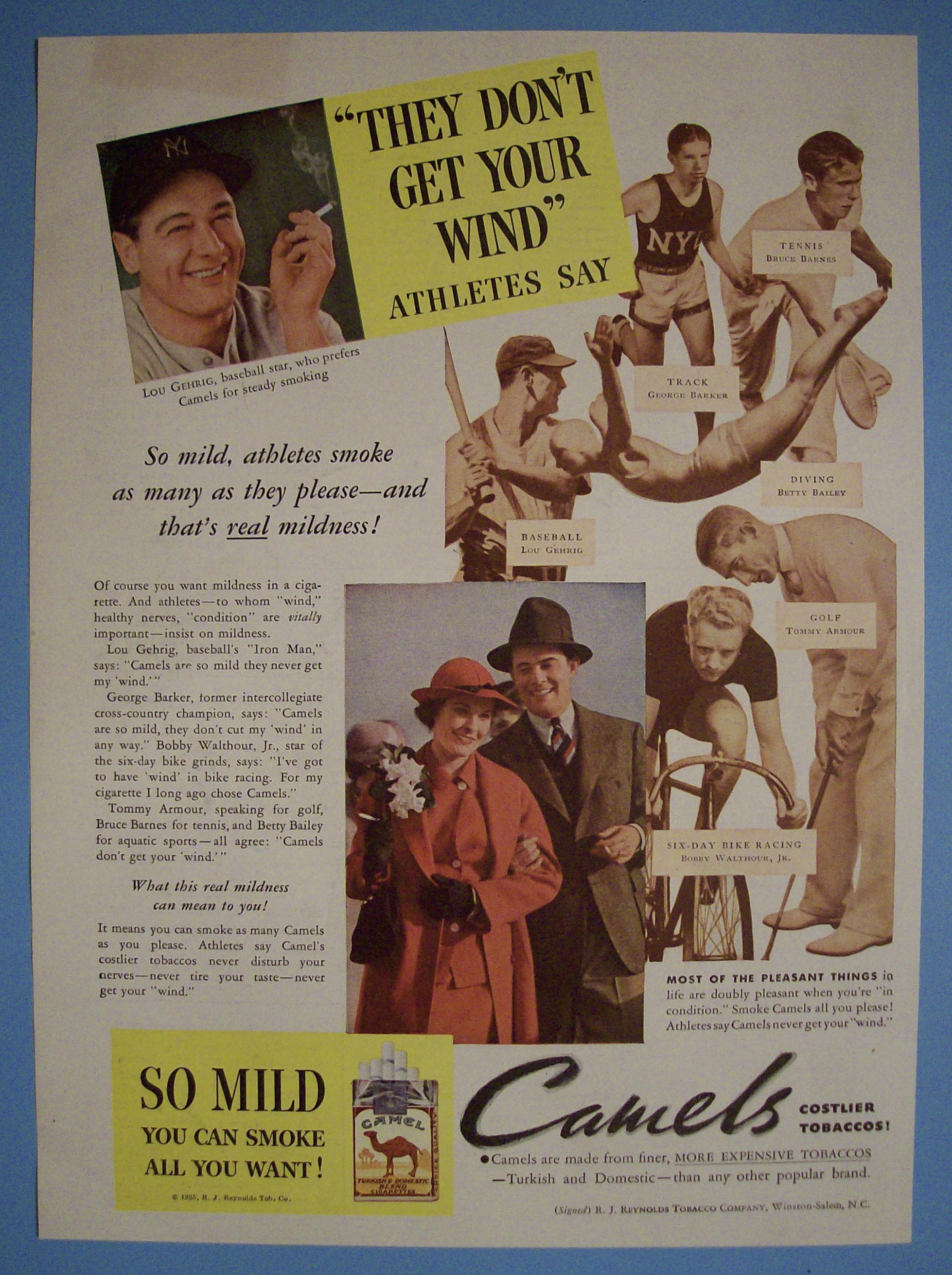 1935 Camel Cigarettes with Baseball's Great Lou Gehrig