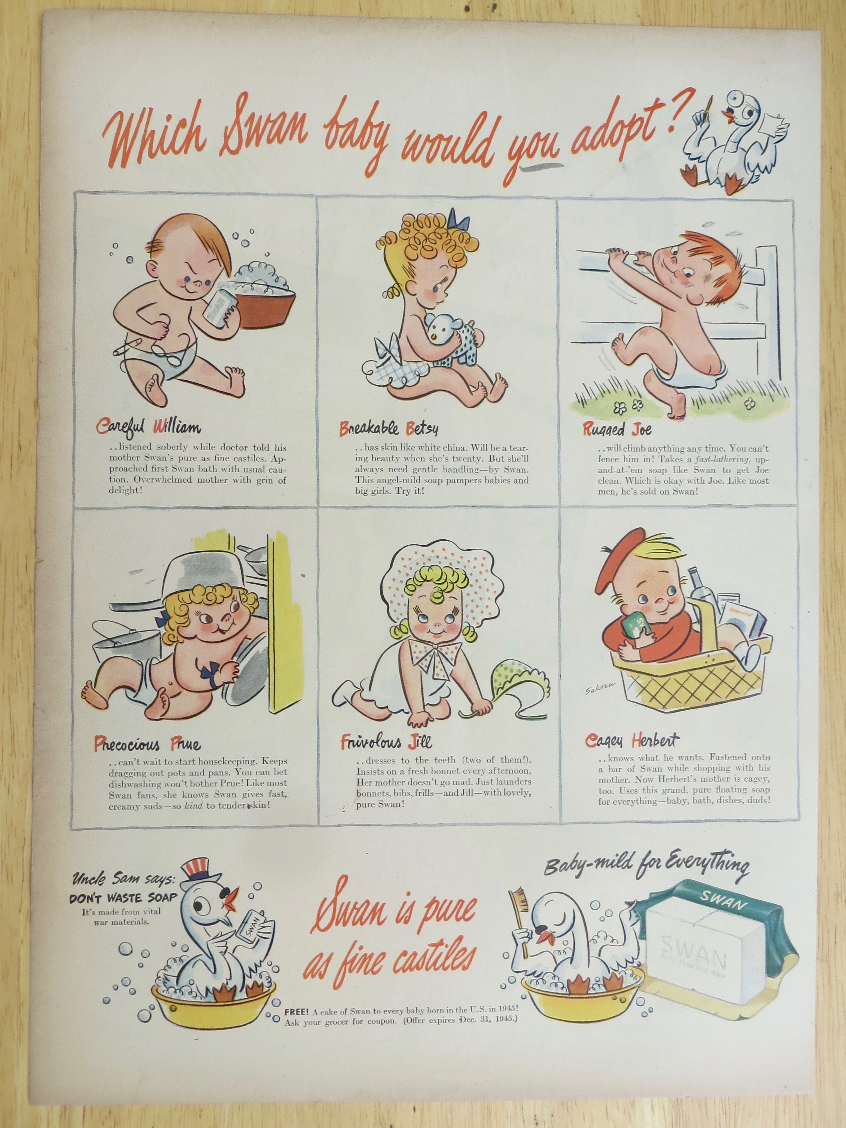 1945 Swan Soap with Which Swan Baby Would You Adopt