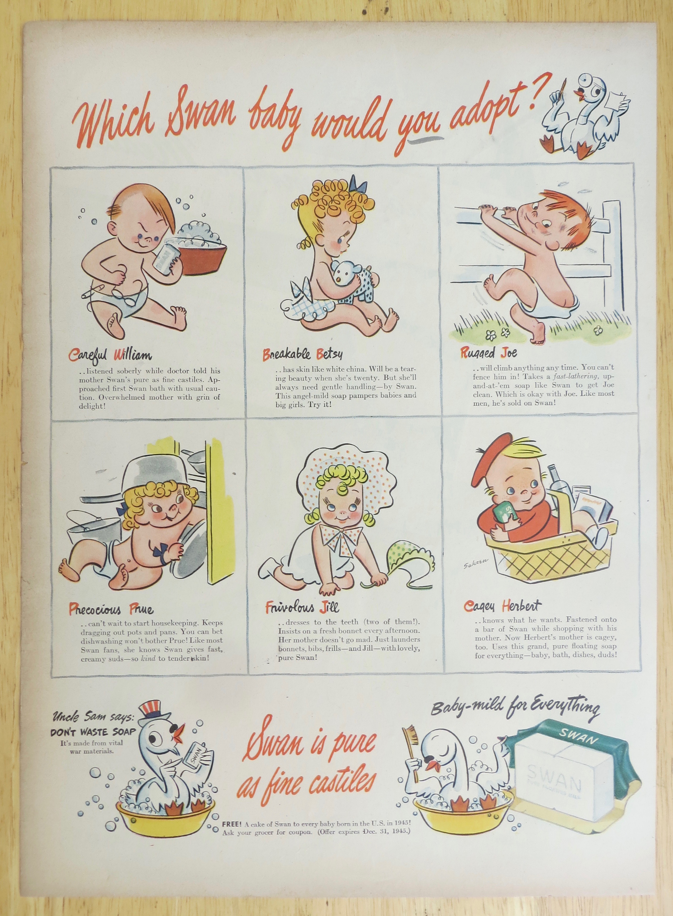 1945 Swan Soap with Which Swan Baby Would You Adopt