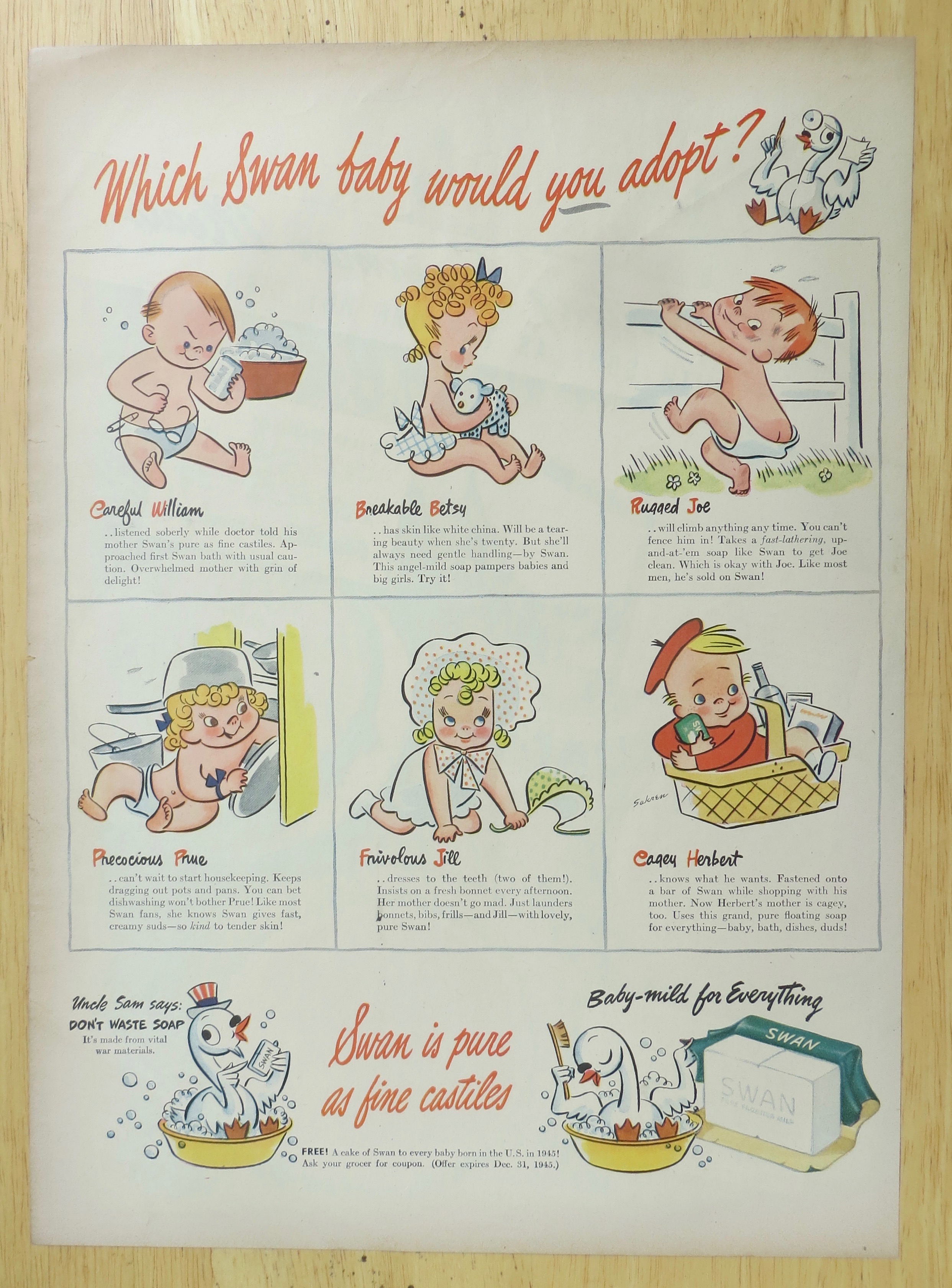 1945 Swan Soap with Which Swan Baby Would You Adopt
