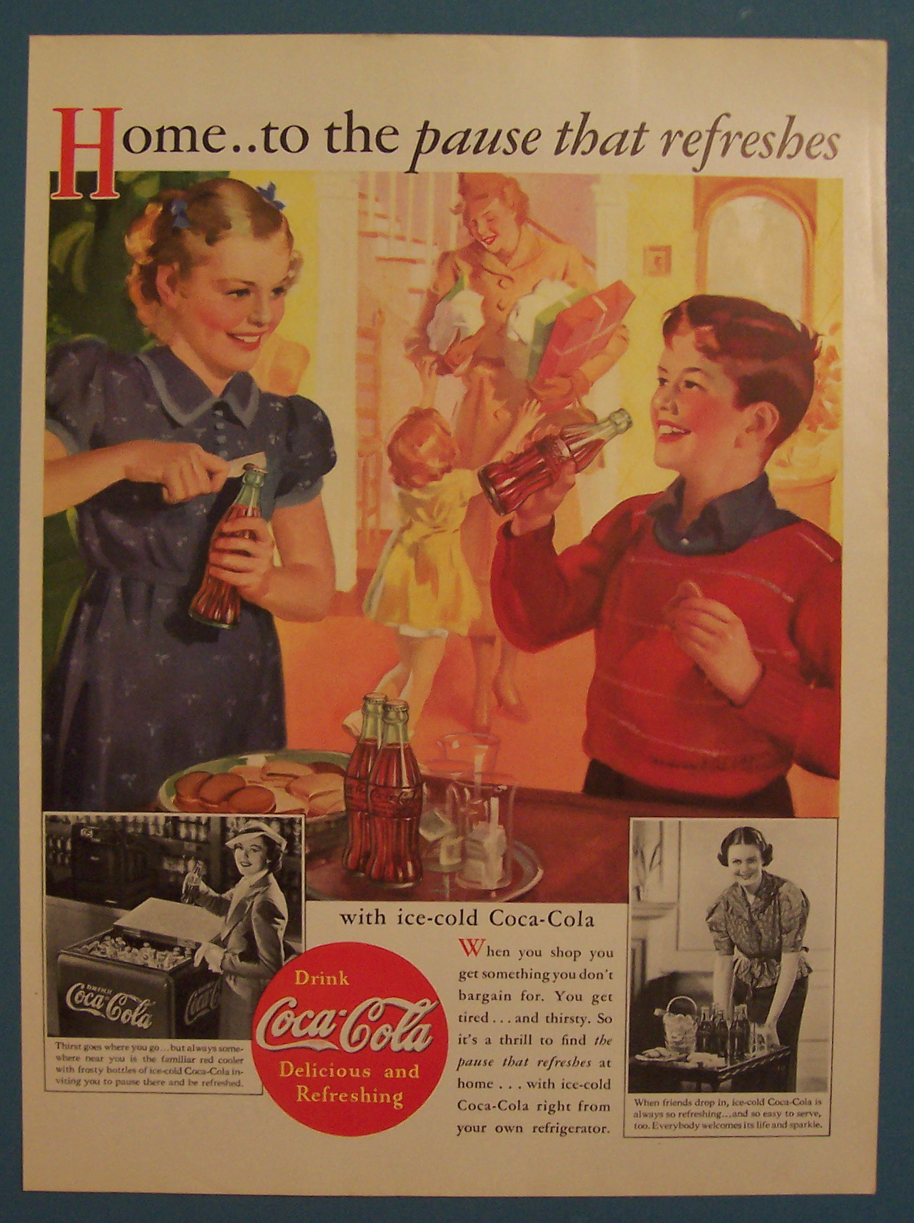 1937 Coca-Cola (Coke) with Boy & Girl Drinking Soda