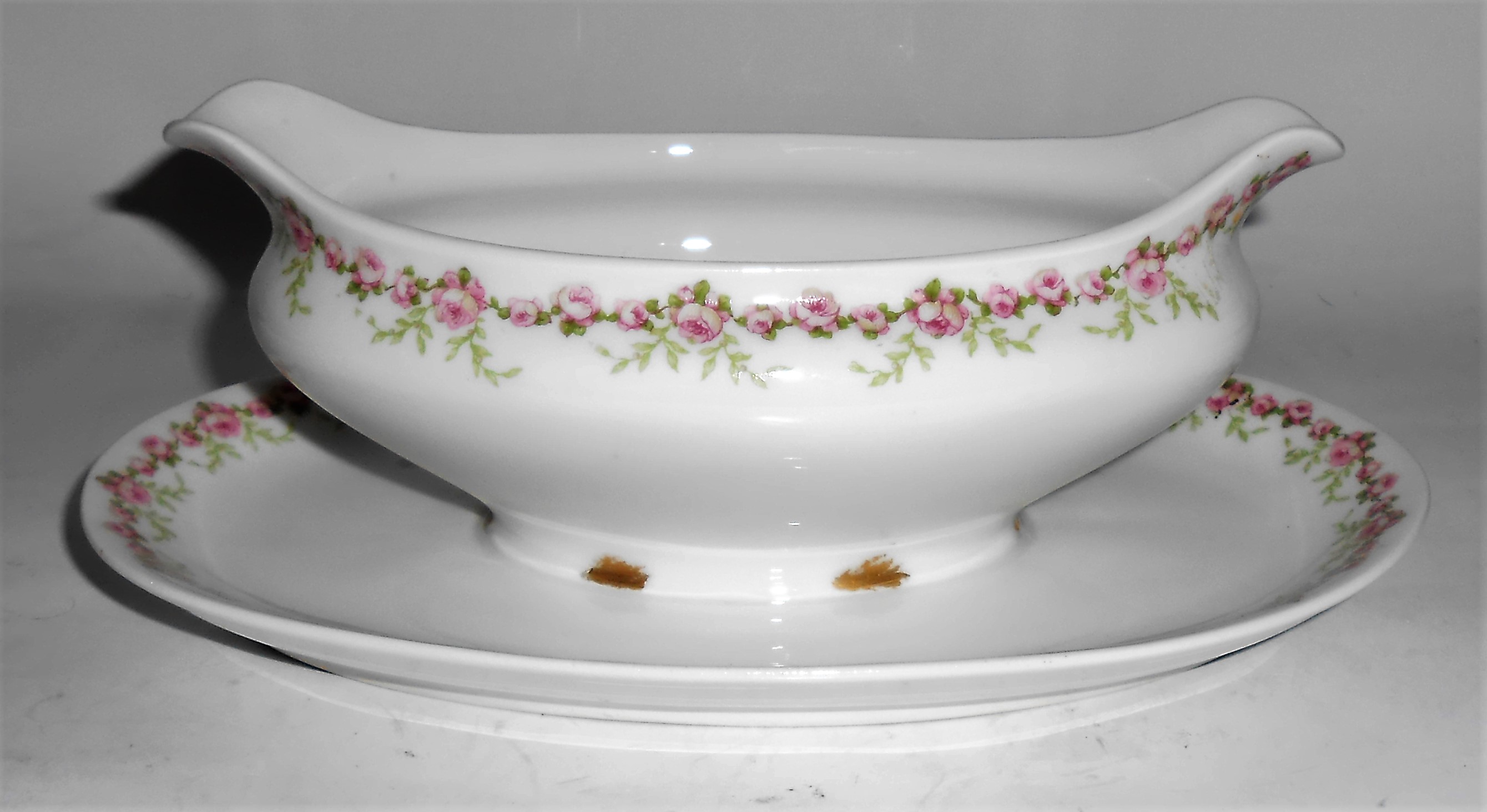 Chas Field Haviland Limoges Pink Roses Gravy Bowl