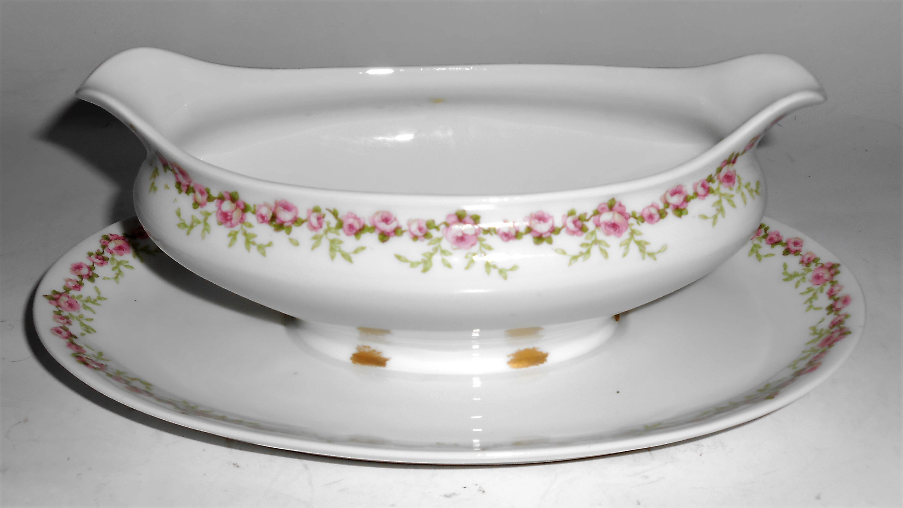 Chas Field Haviland Limoges Pink Roses Gravy Bowl