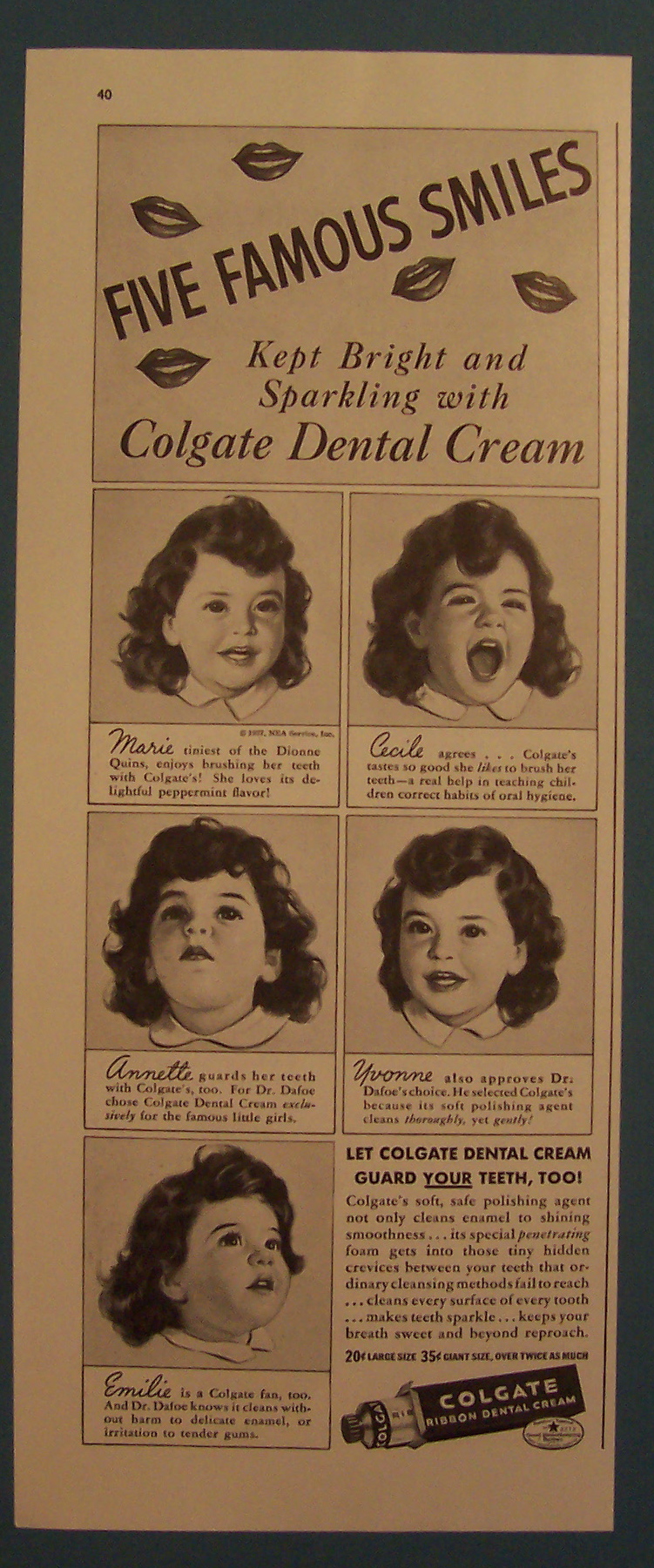 1937 Colgate Dental Cream with The Dionne Quints
