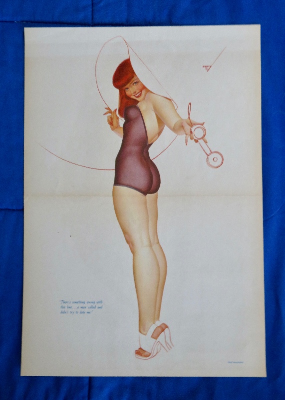 Original 1946 Sexy Pin Up Girl Wearing A Purple Nightie While Holding The Telephone By George Petty