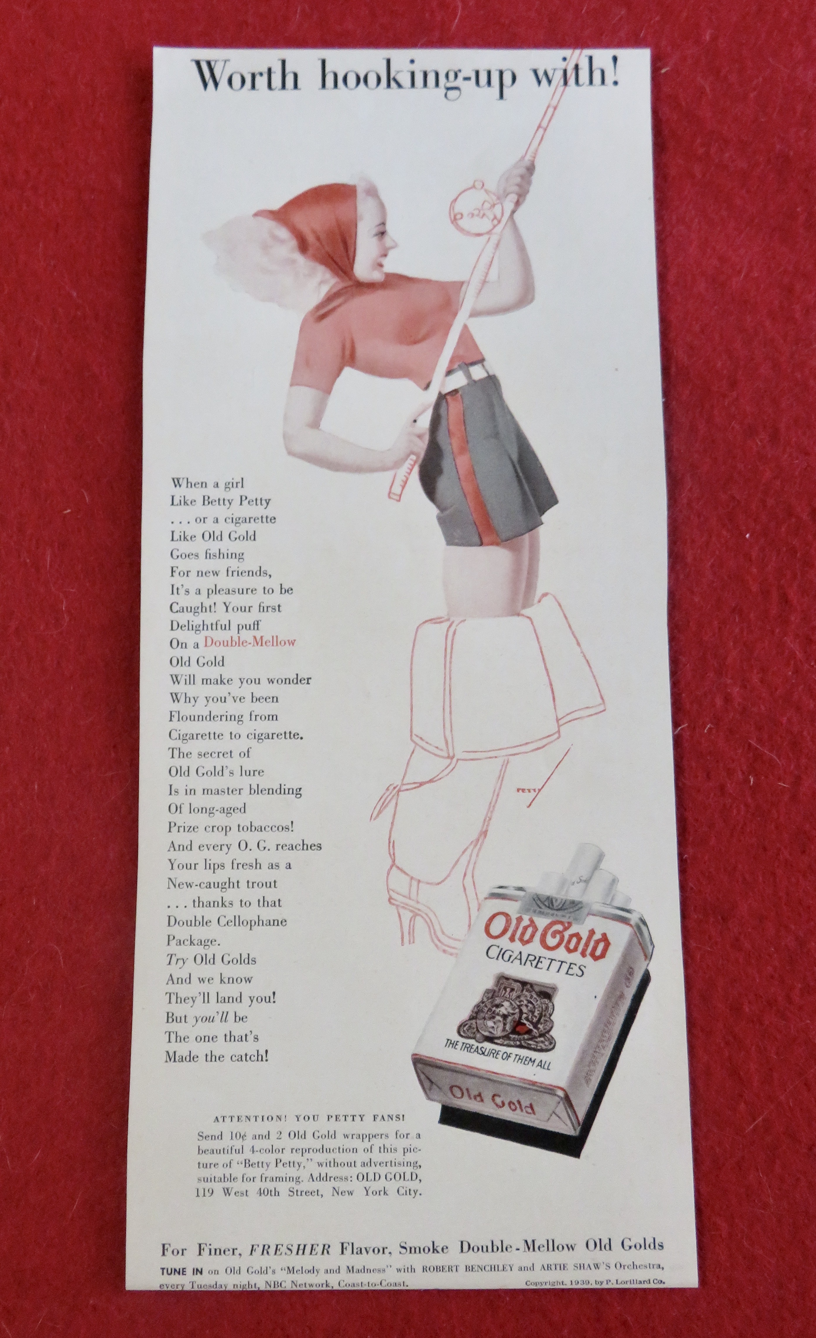 1939 Old Gold Cigarettes with Betty Petty Fishing