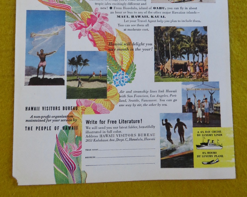 1951 Hawaii Visitors Bureau with Lovely Woman Wearing A Lei with A Straw Hat