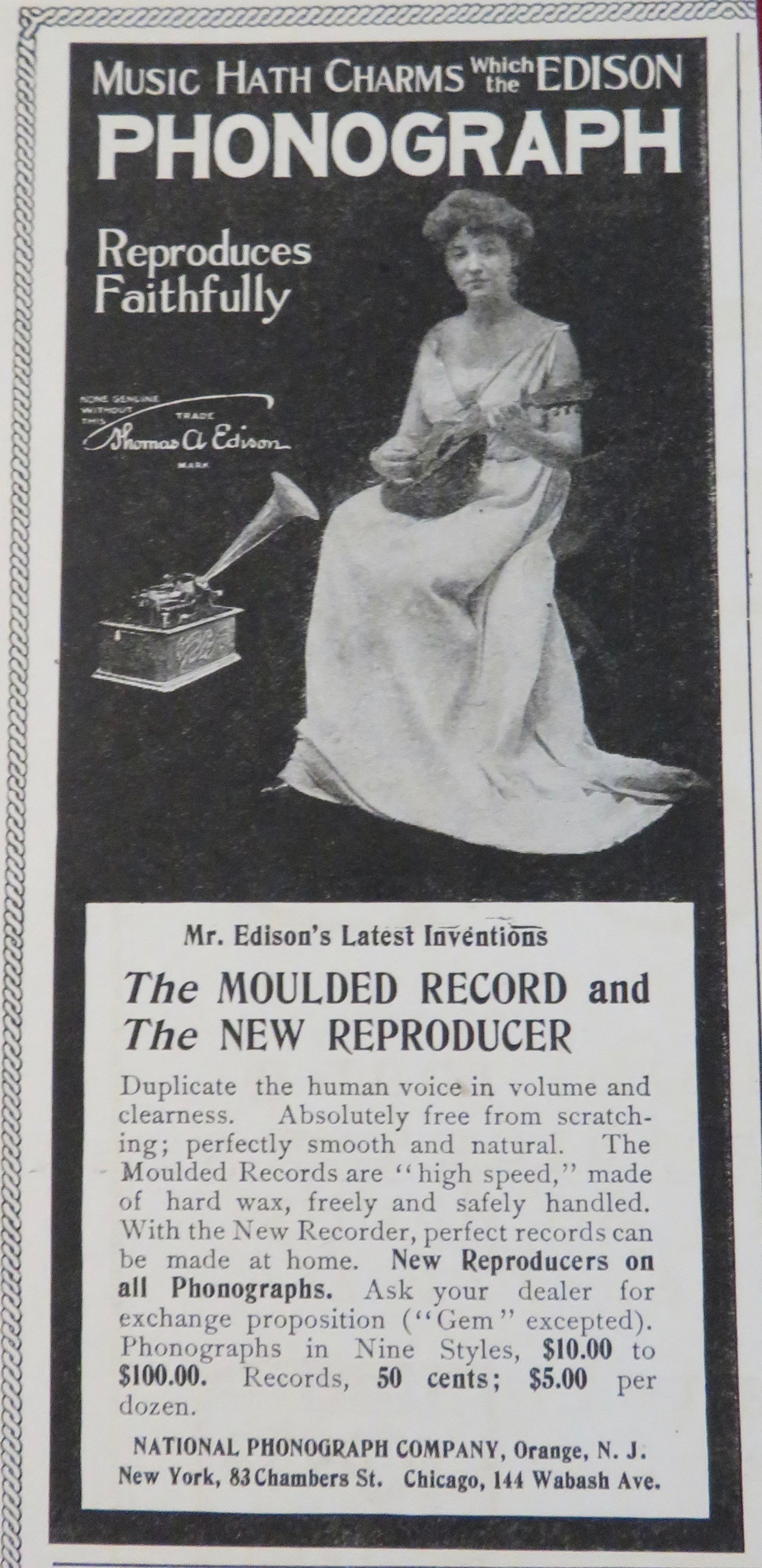 1902 Edison Phonograph with Woman Listening
