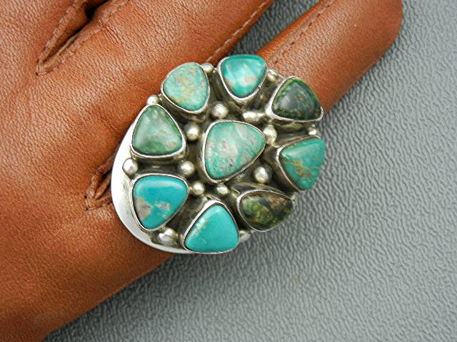 Navajo Sterling Silver New Lander Turquoise Ring Living