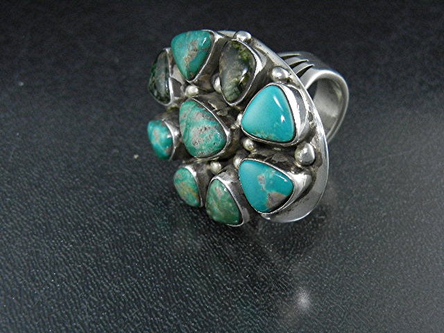Navajo Sterling Silver New Lander Turquoise Ring Living