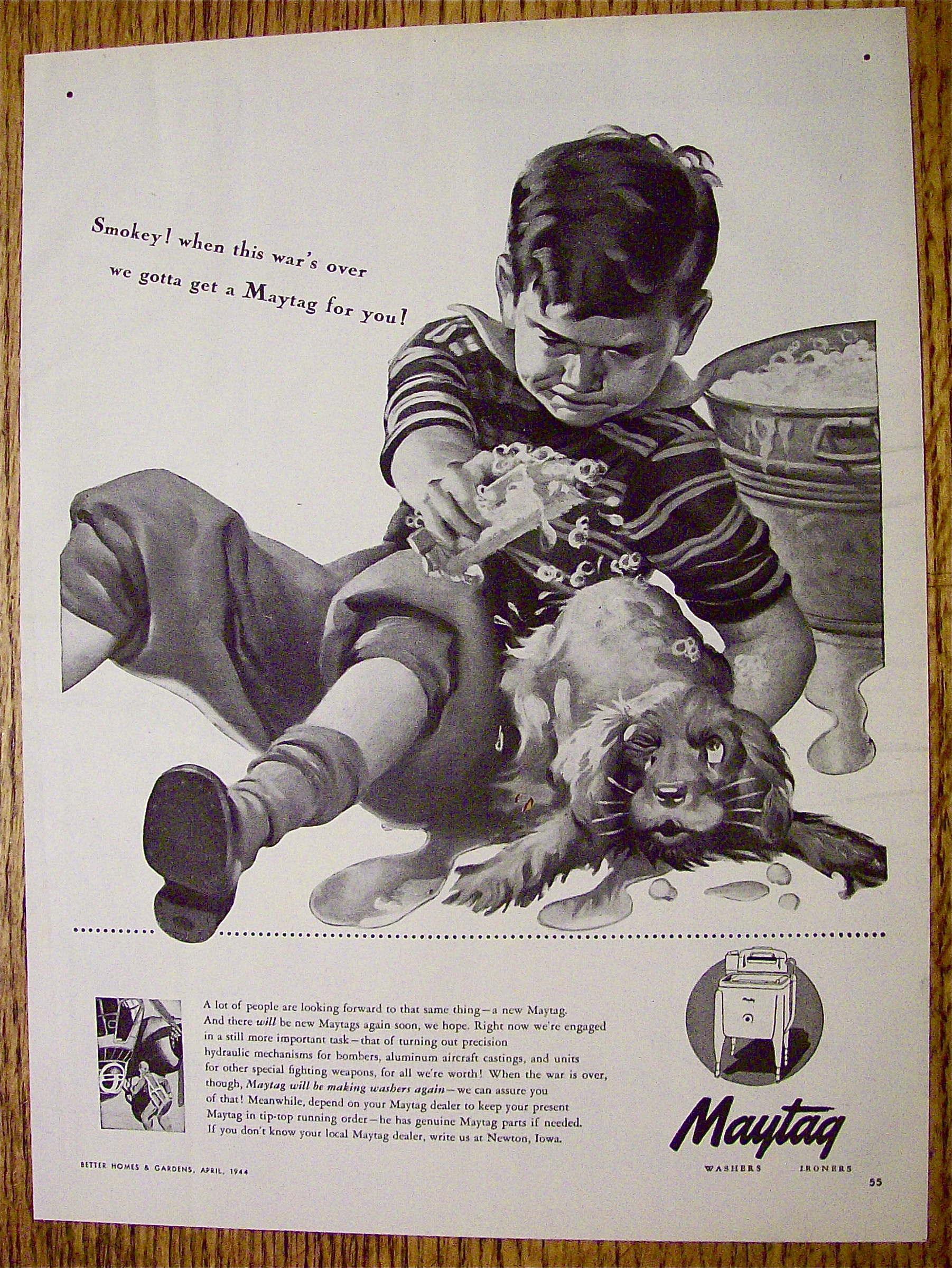 1944 Maytag Washers with Boy Giving Dog A Bath