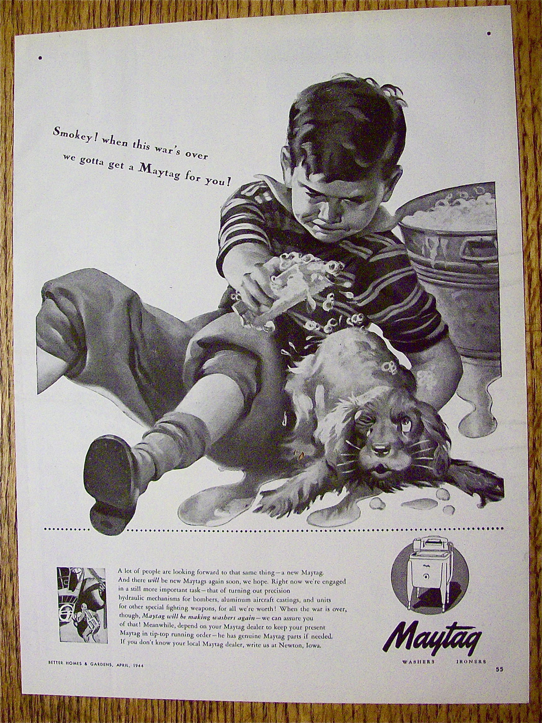 1944 Maytag Washers with Boy Giving Dog A Bath