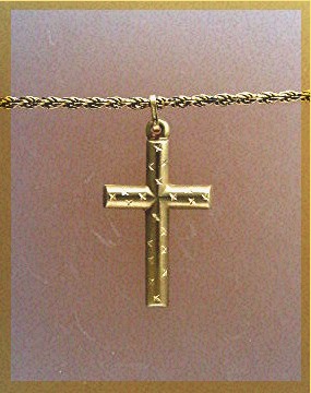 14K Gold Cross & 18 Inch Sterling Silver Rope Chain Nec