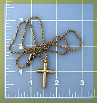 14K Gold Cross & 18 Inch Sterling Silver Rope Chain Nec