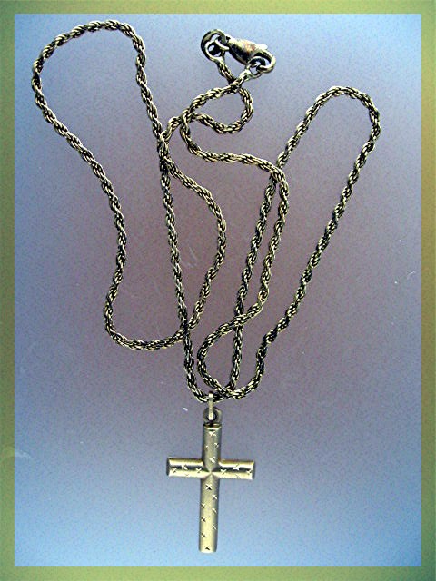 14K Gold Cross & 18 Inch Sterling Silver Rope Chain Nec