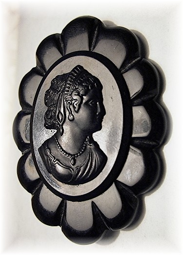Bakelite  Large  Black Cameo  Brooch Pin