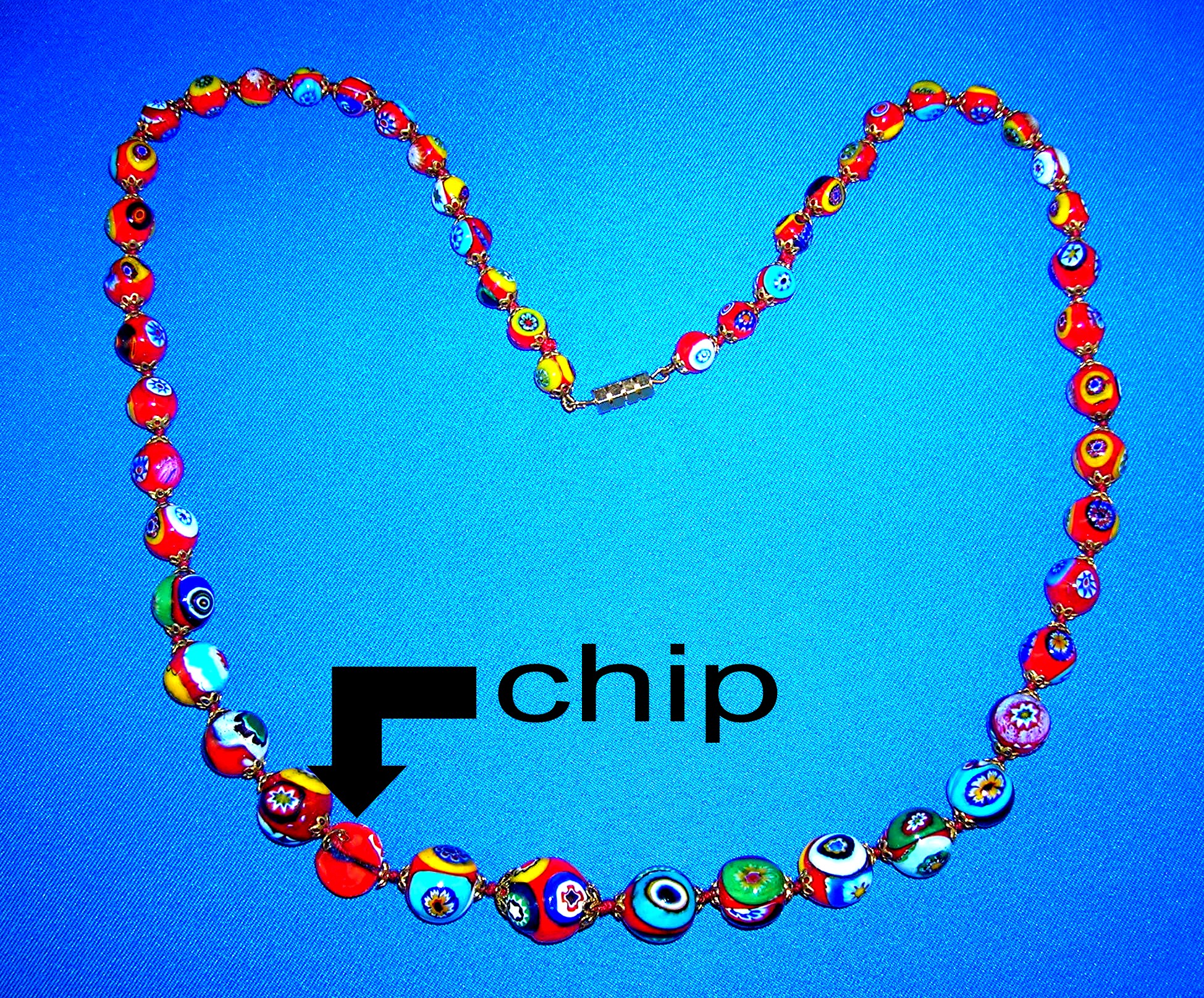 Italian Red Green Yellow  Blue MILLAFIORE Bead Necklace
