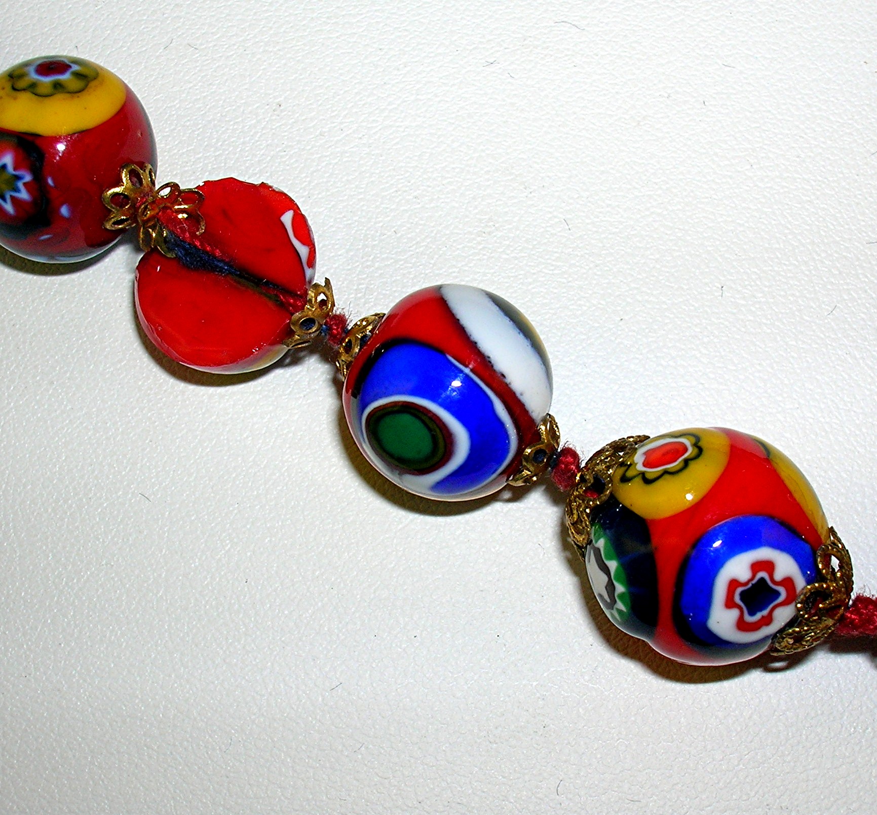 Italian Red Green Yellow  Blue MILLAFIORE Bead Necklace