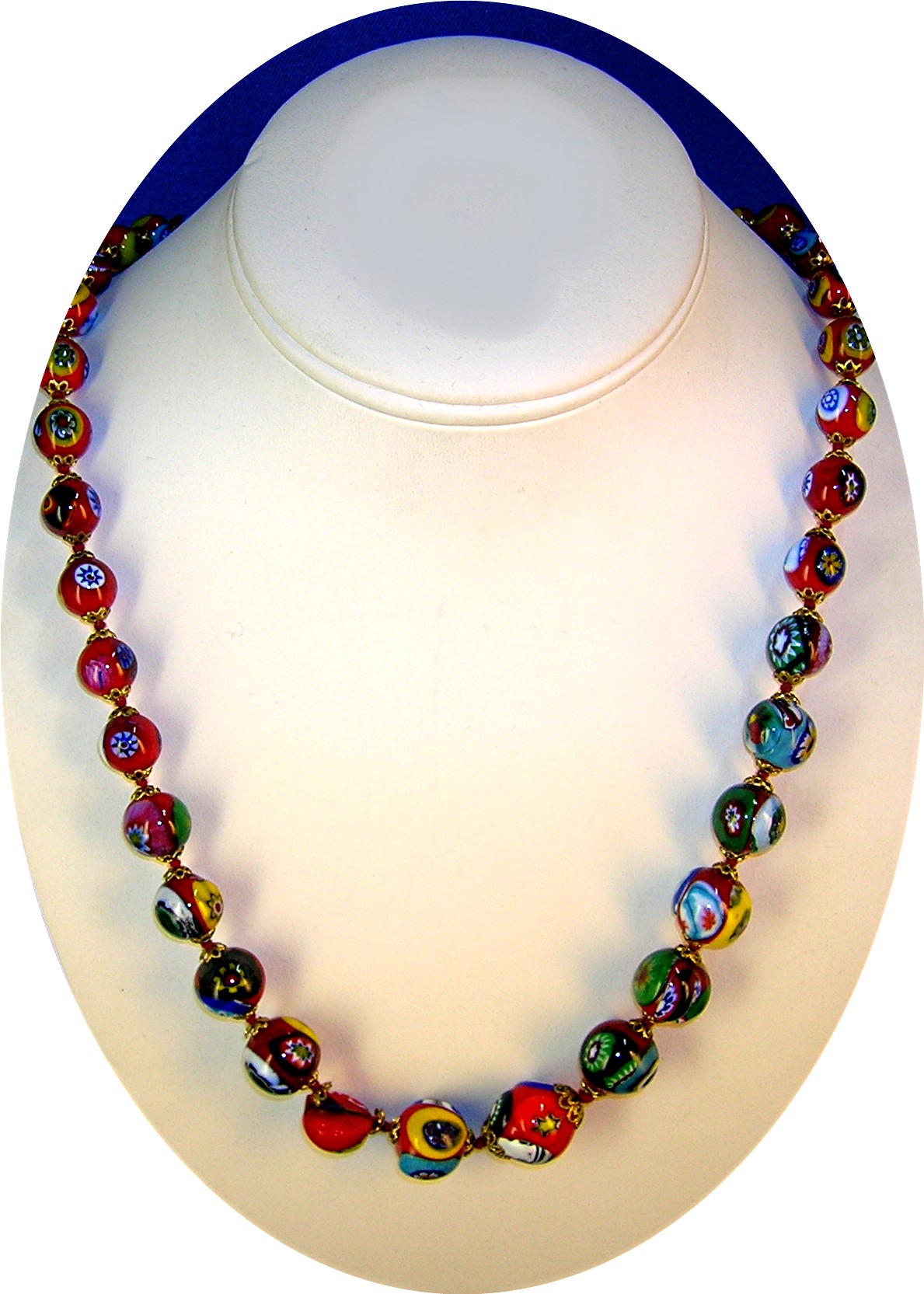 Italian Red Green Yellow  Blue MILLAFIORE Bead Necklace