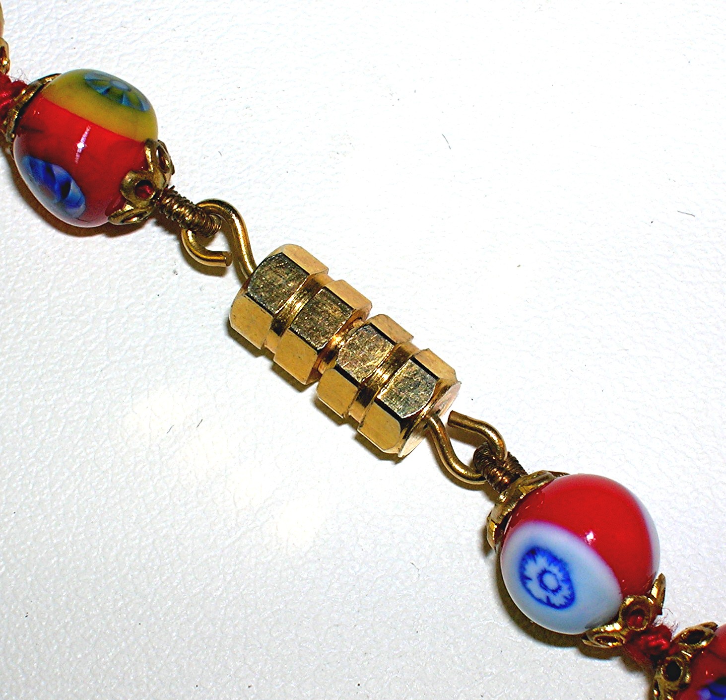 Italian Red Green Yellow  Blue MILLAFIORE Bead Necklace