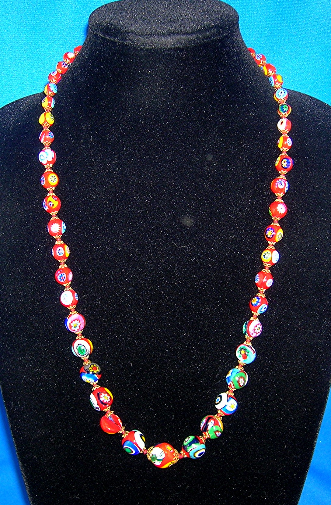 Italian Red Green Yellow  Blue MILLAFIORE Bead Necklace