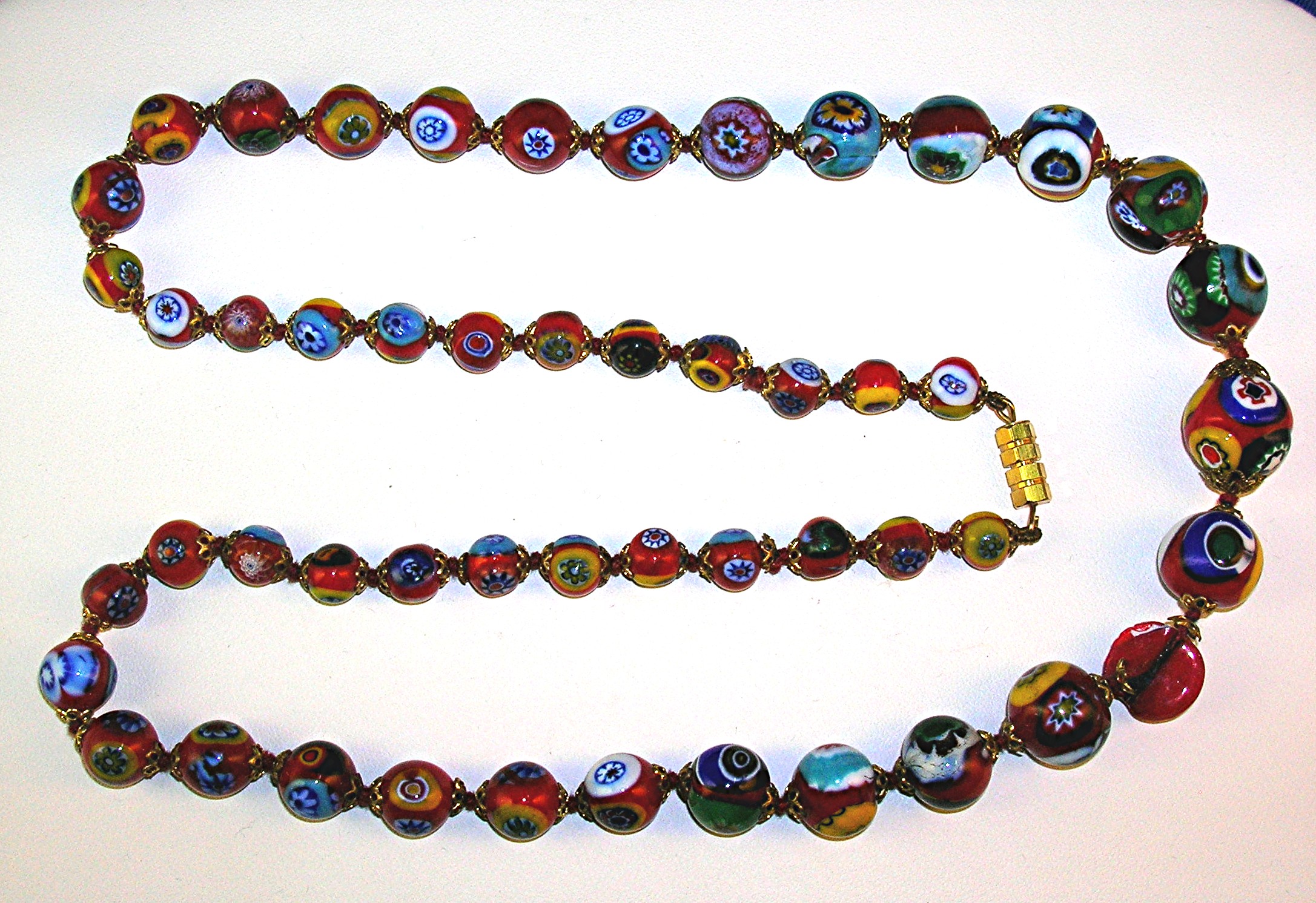 Italian Red Green Yellow  Blue MILLAFIORE Bead Necklace
