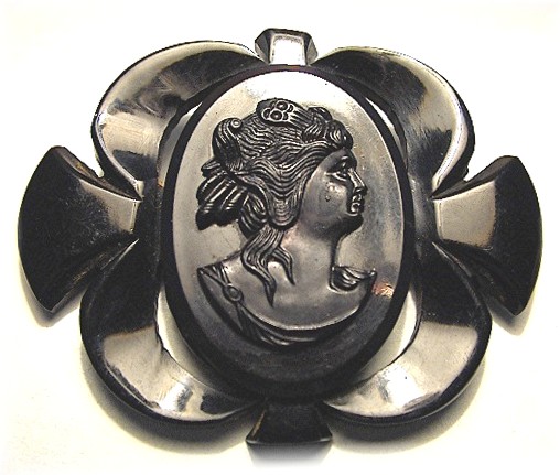 Bakelite Black Cameo 3 Inches Brooch