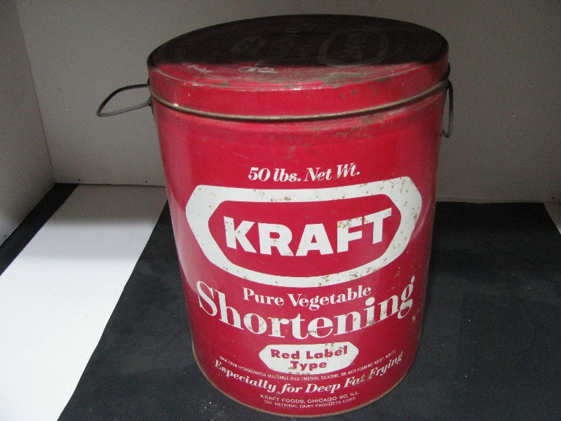 Vintage Kraft Pure Vegetable Shortening 50 lb Metal Tin Bucket Red Label