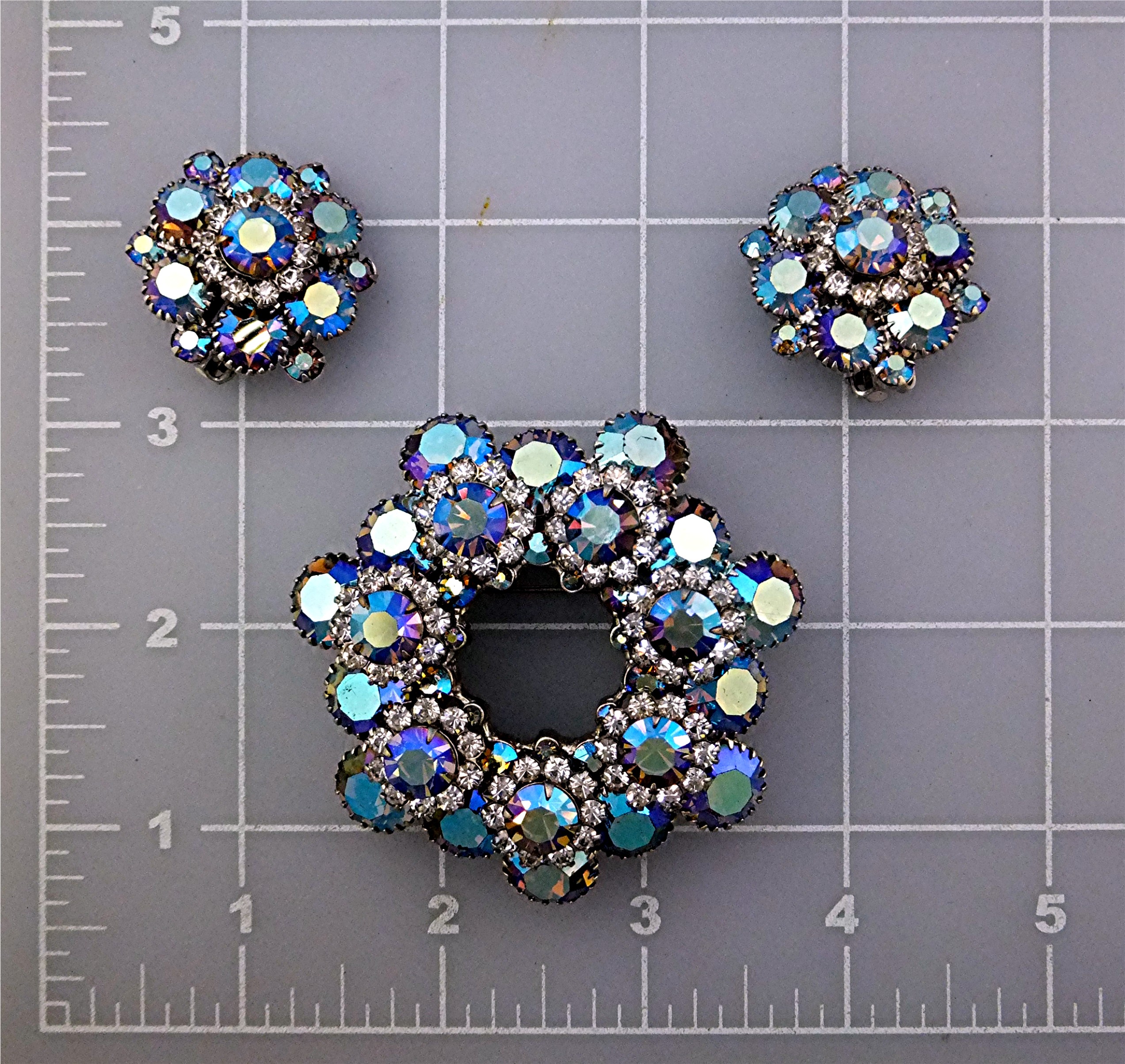 Brooch & Earrings Blue Borealis  Crystals