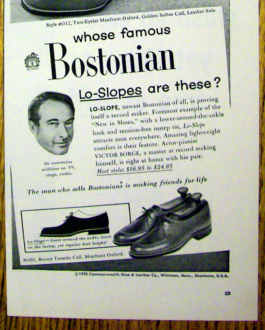1955 Bostonian Lo-Slope Shoes with Victor Borge