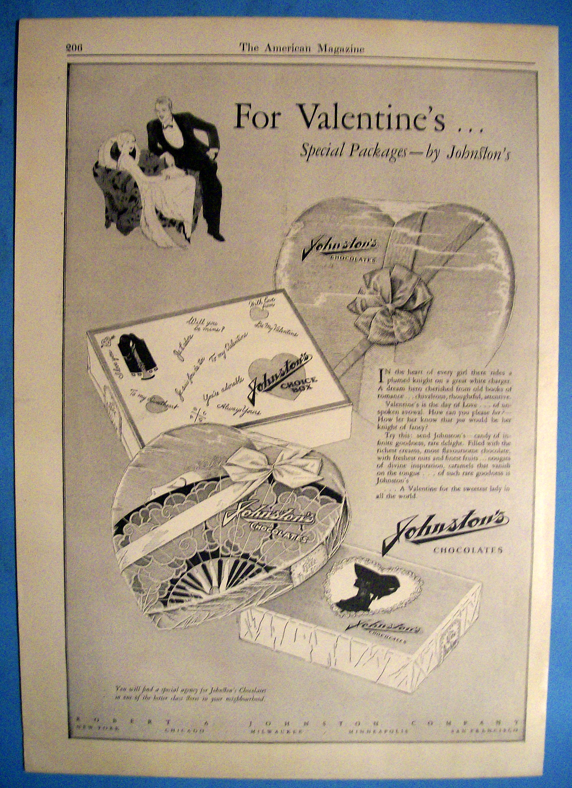 1926 Johnston's Chocolates with 4 Boxes of Chocolates
