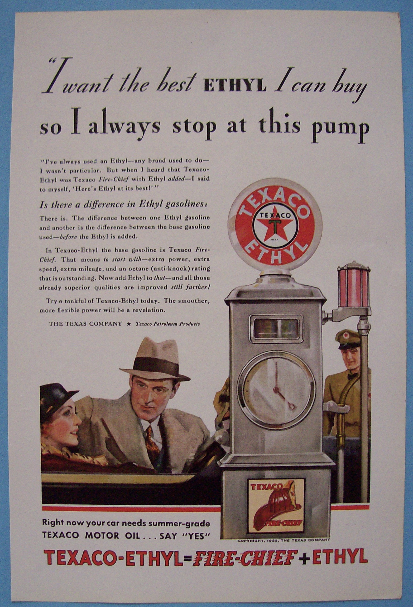 Vintage Ad 1933 Texaco Ethyl Gasoline