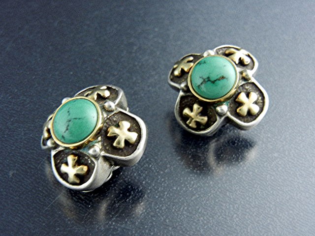 14K Gold Sterling Silver Turquoise  Clip Earrings Carol
