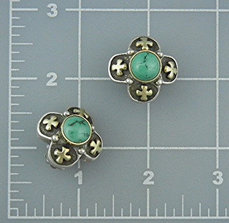 14K Gold Sterling Silver Turquoise  Clip Earrings Carol