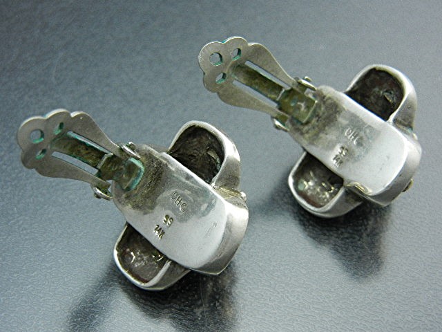 14K Gold Sterling Silver Turquoise  Clip Earrings Carol