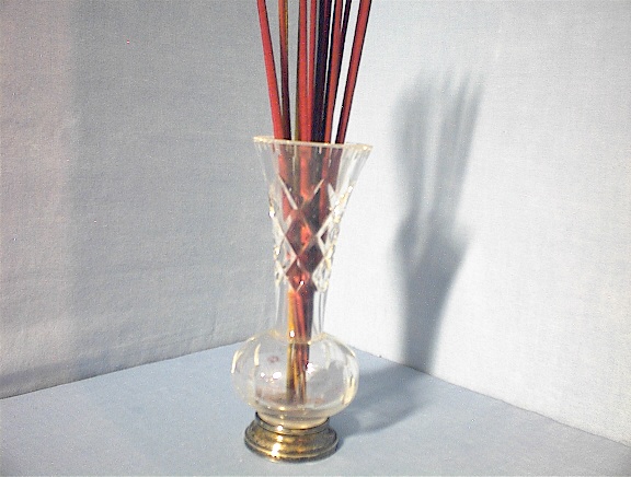 Cut Crystal Glass and Sterling Silver Base Va