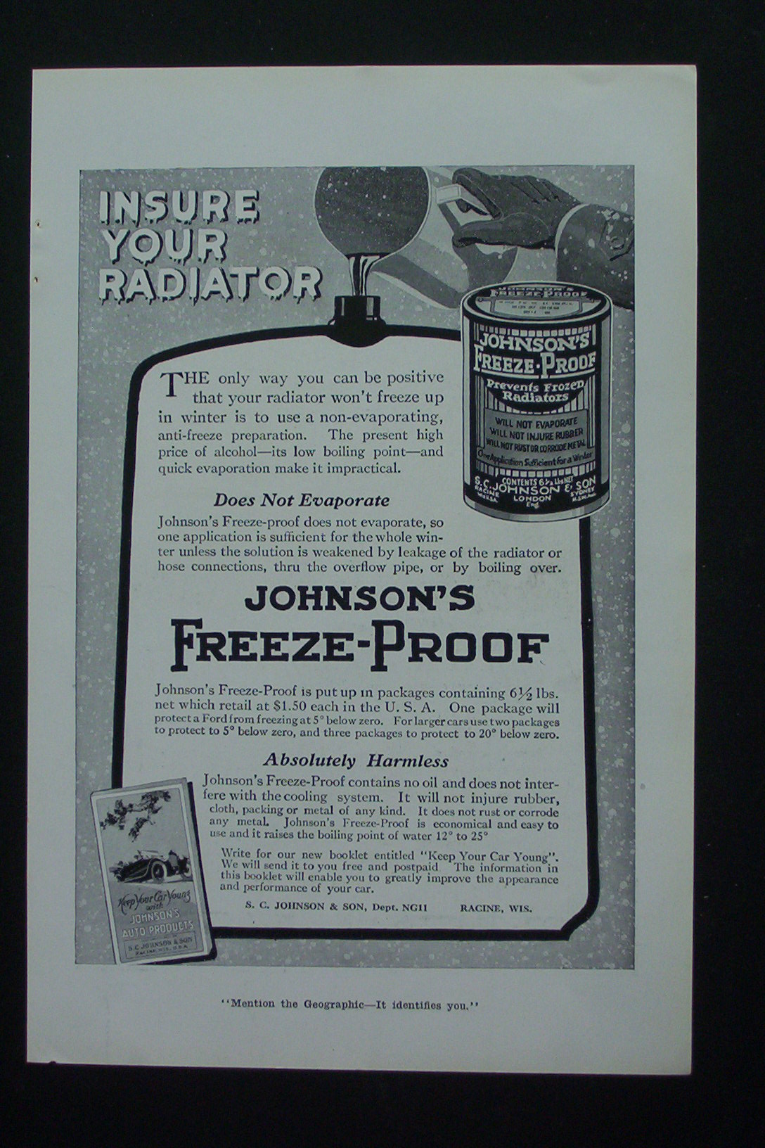 1917 Johnson's Freeze Proof w/ Can of Johnson's Freeze