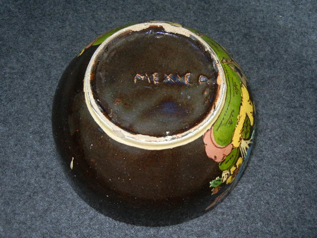 Pottery Mexican Tlaquepaque Hand Decorated Black Bowl