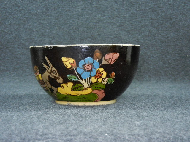 Pottery Mexican Tlaquepaque Hand Decorated Black Bowl